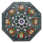 12" Green marble side table semi precious stones inlay handicraft work