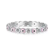 ANYCO Ring Pink Eye Sterling Silver Stackable CZ 5A Nickel-Free Lead-Free and Hypoallergenicepoxy Rings Jewelry Women