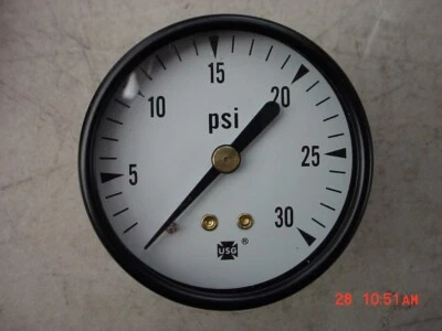 US Gauge Ametek 0-30 PSI Pressure Gauge 2 in Dial USA Rear 3/8" Stem