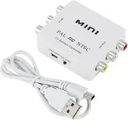 Aswalling 1 PCS Mini PAL NTSC Bi-Direction TV System Converter Switcher White ABS PAL to NTSC NTSC to PAL Dual-Way TV Composite Connection