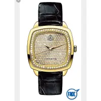 在飛比找蝦皮購物優惠-CHOUETTE方型金色施華洛世奇元素復古時尚皮帶手錶
