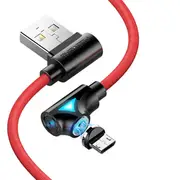 FLOVEME 90 Degree Angle Micro USB LED Magnetic Braided Fast Charging Data Cable 1M For Smart Phone 28 RED