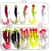 20 Pcs Curly Tail Grub Fishing Lures Kits Jig Head Hooks, Worm Soft Plastic Baits, Silicone Fishing Tackle Set for Catfish Perch Pike Saltwater & Freshwater
