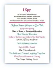 20 I Spy Wedding Bridal Camera Cards A Fun New Reception Game