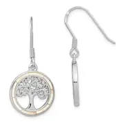 Sterling Silver Rhodium-Plated White Mop Tree Of Life Earrings