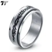 TT 8mm Brushed Stainless Steel Spinner Pattern Ring Size 6-15 (R48) NEW