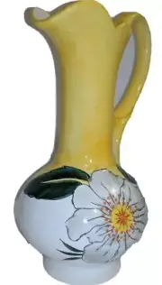 Pitcher Designspirations Porcelain Long Neck Handle Yellow Flower White Green