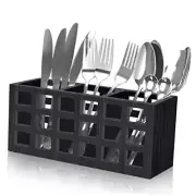 Farmhouse Wooden Silverware Utensil Caddy Cutlery Holder Utensil Holder Black