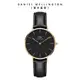 【Daniel Wellington】DW 手錶 Petite Sheffield 32mm爵士黑真皮皮革錶 香檳金