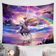 Crazy Funny Art Laser Space Cat on Unicorn Eating Taco Tapestry