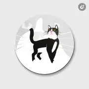 Black And White Cat Animal | 4'' X 4'' Round Decorative Magnet