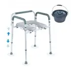 Adjustable Bedside Commode with Padded Seat Arms Removable Bucket 350LB