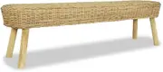 Hall Bench, Antique-Style, Entryway Bench for Living Room Bedroom, 160 x 35 x 45 cm, Natural Rattan Seat + Solid Teak Legs