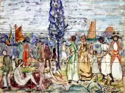 Art Beach with Blue Tree Ceramic Mural Backsplash Bath Tile #2302