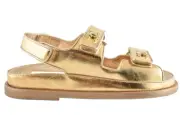 Chanel 22C Golden Gold Laminated CC Logo Mule Slide Strap Flat Dad Sandal 35.5