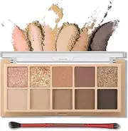 Erinde 10 Colors Eyeshadow Palette - Matte Shimmer Glitter Ultra-Blendable, High Pigmented, Natural-Looking Korean Eye Makeup, Pink Eyeshadow Palette with Brush, Sunset Color