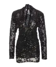 Victoria Beckham Sequin Embellished V-Neck Mini Dress UK10,UK8 Black