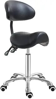 [Antlu] Saddle Stool Chair with Back Support, Ergonomic Esthetician Stool Chair for Salon Tattoo Spa Medical Dentist Clinic (with Backrest, Black)