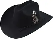 YFVFAGDMKV Wide Brim Western Cowboy Hat with Feather Band Vintage Fascinator Cowgirl Jazz Hat Cloche Church Caps(2)