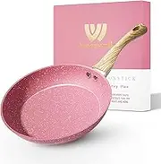 Frying Pan Nonstick, 20cm Pink Egg Pan, Non Stick Fry Pan 100% PTFE PFOA-Free Omelet Pan, Toxin-Free Skillets Stone Cookware, Anti-Warp Base with All Stove Tops Available, Induction Compatible