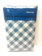 New Nos Blue White Checkered Vinyl Tablecloth 60" X 102" Oblong Rectangle