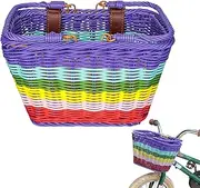 Cycle Basket for Kids, Front Toddler Tiny Tricycle Baskets - Waterproof Handmade Wicker Cycle Baskets with Adjustable PU Belts for Balance Tricycle