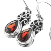925 Sterling Silver Teardrop Red Garnet Sterling Earrings, 13/16"