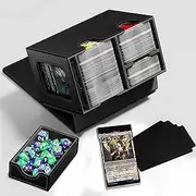 Scimi Commander Deck Showcase Box with Dice Tray, Holds up to 280+ Cards Trading Card Storage Box Fits TCG MTG YuGiOh - Patented Design, Packed with 2 Dividers & 35PT Card Brick (Black)