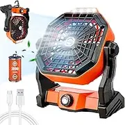 10" Portable Tent Fan,7800mAh Battery Powered Fan, Camping Fan with LED Lantern, for Indoor Home, Bedroom, 270-Degree Adjustable Tilt
