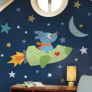 ROCKET DOG GiaNT WALL DECALS Puppies Rocket Ship Stickers Baby Nursery Decor