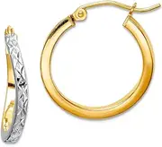 [JewelryWeb] 925 Sterling Silver Polished Hinged post and Gold Plated Sparkle Cut Wavy Square Tube Hoop Earrings 19x19mm Wide-Hoop Earring for Women