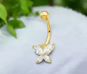 10k Yellow or White Gold Cubic Zirconia Butterfly Belly Ring Dangle -