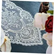 Floral Lace Table Runner White Embroidery Dresser Scarf White Rose 13"x36"