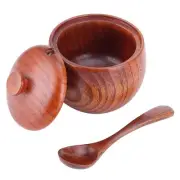 Wooden Salt Box with Lid, Spoon, Vintage Jar, Container, Cooking Utensils