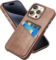 [LUCKYCOIN] Genuine Leather Case for iPhone 14 Pro Max,Premium Genuine Leather Wallet Case with 2 Card Slots, Scratch-Resistant Shockproof Protective Cover Case,6.7" Dark Brown