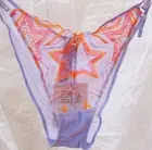 Savage X Fenty Shining Star Lace Mesh String Bikini Panties XL Orange & Lavender