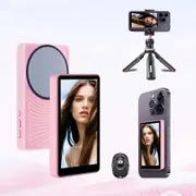 Phone Vlog Selfie Monitor Screen, Wireless Remote Back Camera Monitor, No Latency, Selfie/Vlogging/Live Streaming Compatible with iPhone Android (Pink)