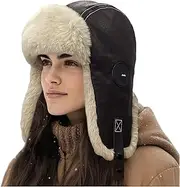 [Croogo] Faux Leather Winter Hat Russian Ushanka Trapper Hat Faux Fur Warm Hat Waterproof Hunter Hat for Men Women, Pl2405-darkbrown, One Size