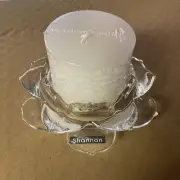 Shannon Crystal Lotus Pillar Candle Holder with 3"Candle New Without Box