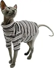 UOSIA Summer Sphynx Cat T-Shirt Cute Striped Hairless Cat Clothes Stretchy Kitten Sweatshirt Pajamas for Cornish Rex Devon Rex