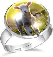 [FVQL] Stainless Steel Ring for Girls, cute lamb animal, 1.7cm/0.67inch, Glass, glass