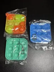 3 Mini Push Pop It Keyring Fidget Toys Kids Party Bags, Sensory, Random Colours