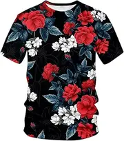 [Lurhonp] 3D Rose Casual T-Shirt Floral Flower Pattern Novelty Tshirts for Mens Womens
