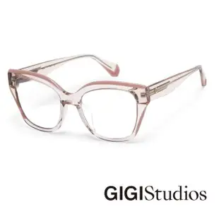 【GIGI Studios】幾何曲線粗框貓眼光學眼鏡(水晶粉 - POPPY-67322/6)