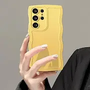 [UEEBAI] Wave Frame Case for Samsung Galaxy S24 Ultra 5G Phone Case,Cute Wave Frame Slim Fit Shockproof Phone Bumper Cover Soft Pretty Curly Wavy Case Anti-Scratch TPU Case -Yellow