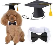 LKEX Pet Graduation Cap with Bow Tie & Yellow Tassel - Small Dog Costume Accessory (Hat+Bow Tie)