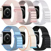 WJK Stretchy Nylon Straps Compatible with Apple Watch bands 38mm 40mm 41mm 42mm 44mm 45mm 49mm for iWatch SE2 SE Series 9 8 7 6 5 4 3 2 1, 6 Pack