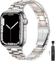 Compatible with Apple Watch band Strap 38mm 40mm 41mm 42mm 44mm 45mm 46mm 49mm, Adjustable length,five bead chain design,Solid Stainless Steel iWatch Band for Apple Watch Series 10/9/8/7/6/5/4/3/2/1/SE/SE2/Ultra1/Ultra2