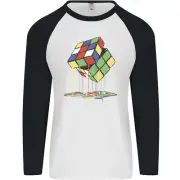 Dripping Rubik Cube Funny Puzzle Mens L/S Baseball T-Shirt