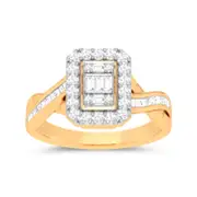 Brilliant Emerald Shape Ring with 1/2ct of Diamonds in 9kt Yellow Gold